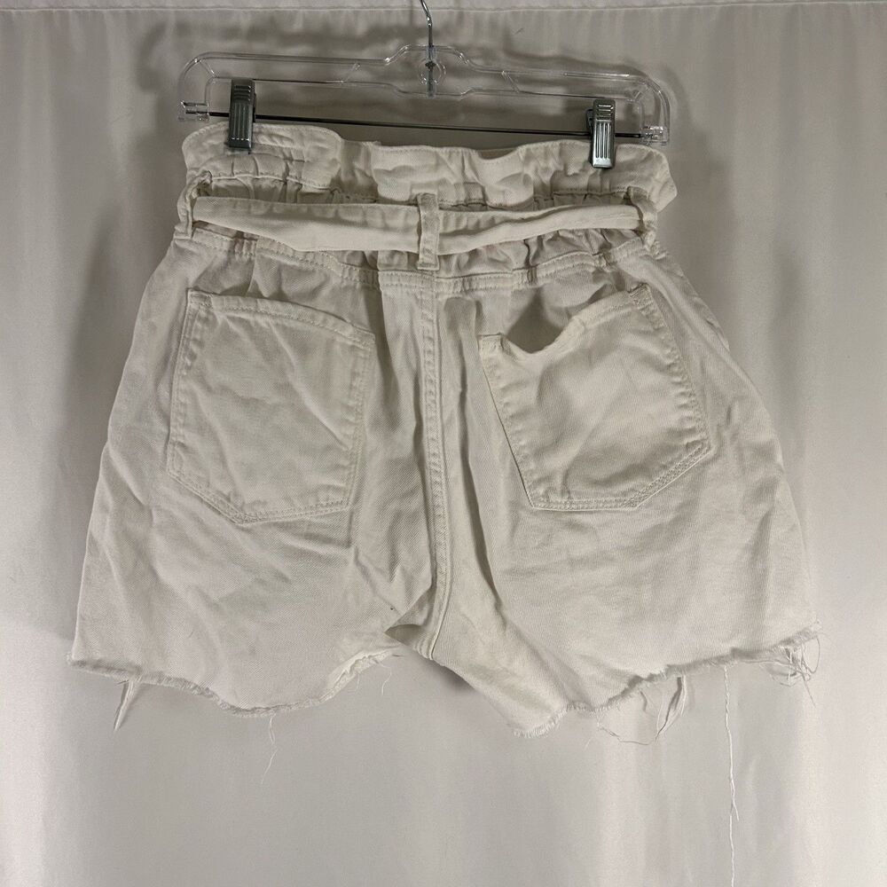 All Saints Paperbag Denim Shorts Women's 32 White Raw Hem Belted Pockets Stretch - Picture 5 of 8